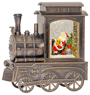 LED-Deko Santa im Zug 17x17x7cm bronze, Glitzer, inkl. Verwirbler, batteriebetrieb
