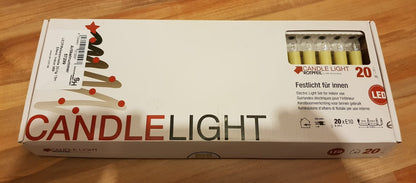 Scharnberger+Hasenbein LED ribbed candle string lights, 20 pieces, 13m, ivory, 0.2W LEDs, 50cm spacing, indoor, type 969