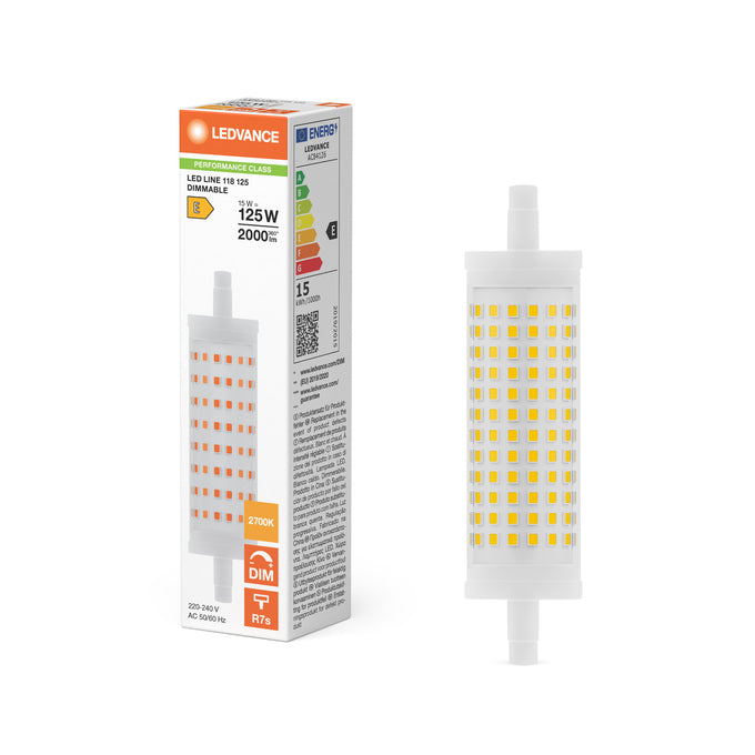 LEDVANCE LED Line 118 125 300° DIM P 15W 827 Clear R7s - Ersatz für herrkömmliche Stabsockellampen 15 anstelle 125W