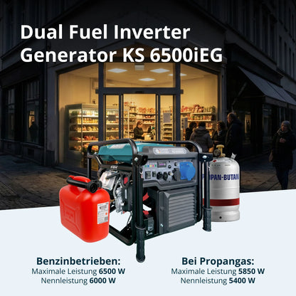 "Könner & Söhnen" Inverter Generator KS 6500iEG (Benzin/Gas) - 6kW Nennleistung - Benzinmotor - 230V