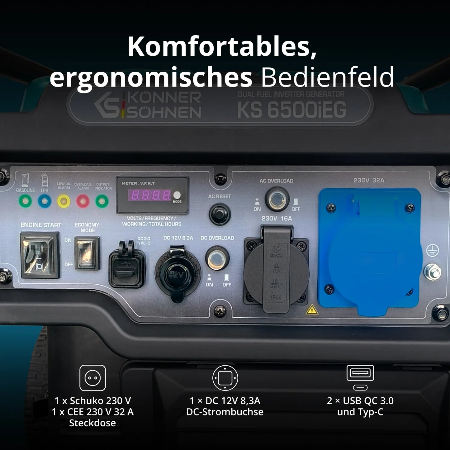 "Könner & Söhnen" Inverter Generator KS 6500iEG (Benzin/Gas) - 6kW Nennleistung - Benzinmotor - 230V