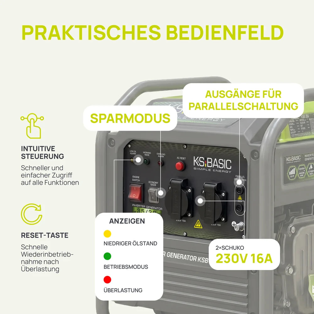 Neuheit: "Könner & Söhnen" Inverter-Generator KSB 36i 3.5kW Pnenn - Benzinmotor - 230V