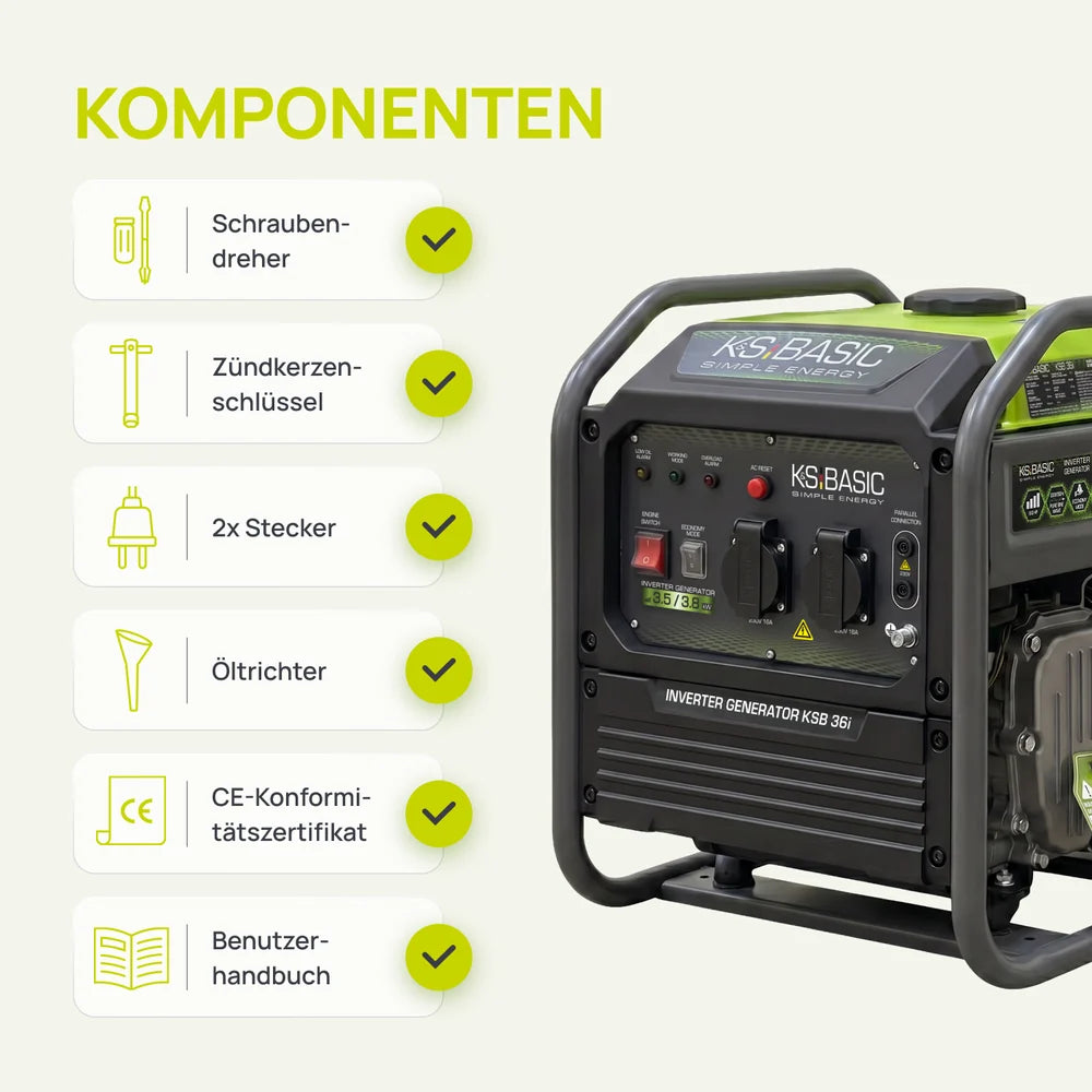 Neuheit: "Könner & Söhnen" Inverter-Generator KSB 36i 3.5kW Pnenn - Benzinmotor - 230V