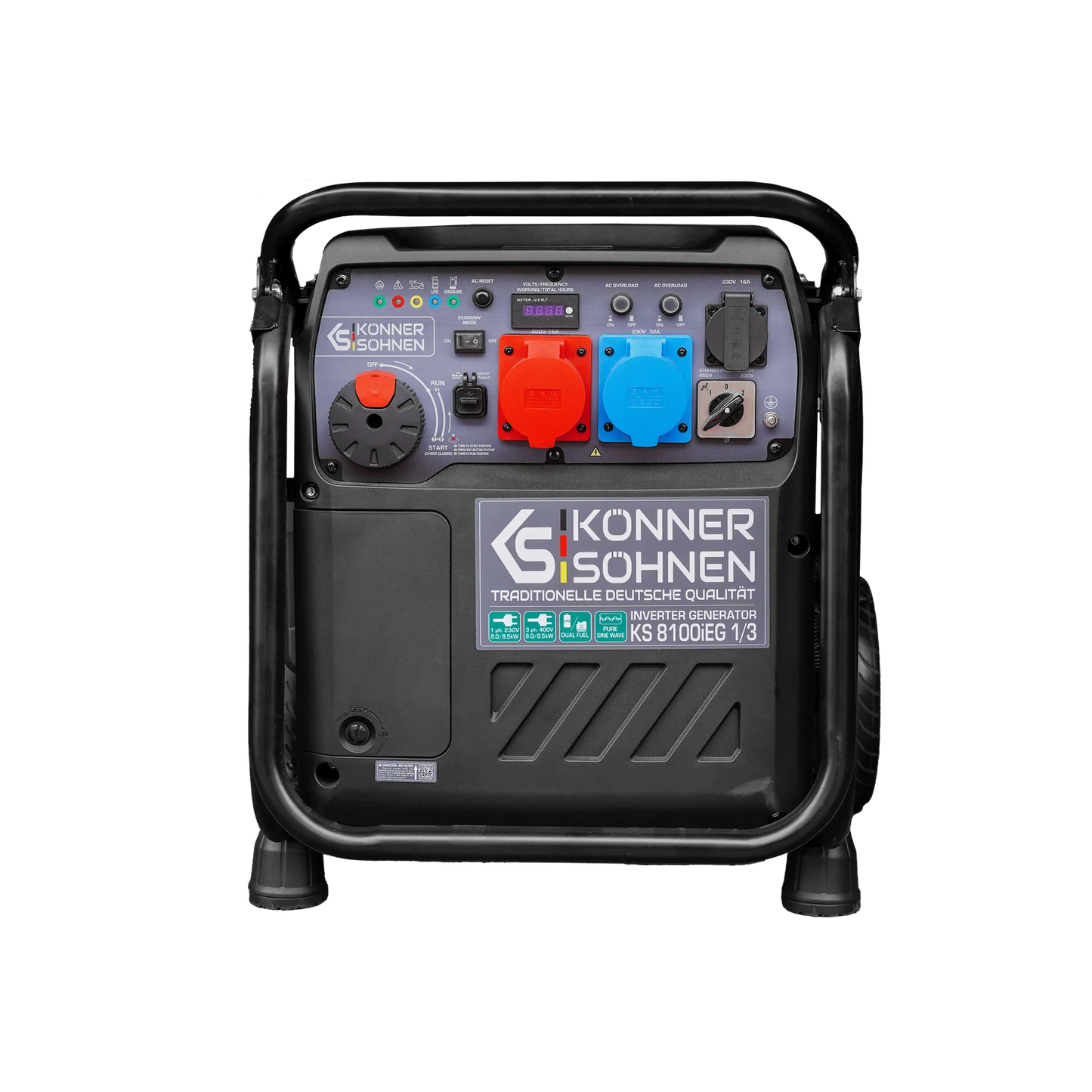 "Könner & Söhnen" Inverter-Generator KS 8100iEG 1/3 - 8kW Nennleistung (230/400V ohne Umschaltverluste abrufbar) - Benzin-/Gasmotor