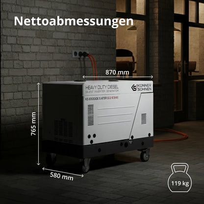 "Könner & Söhnen" Diesel Inverter Generator in Soundproof Casing KS 6500iDE S ATSR  - 6kVA Nennleistung - Dieselmotor - 230V