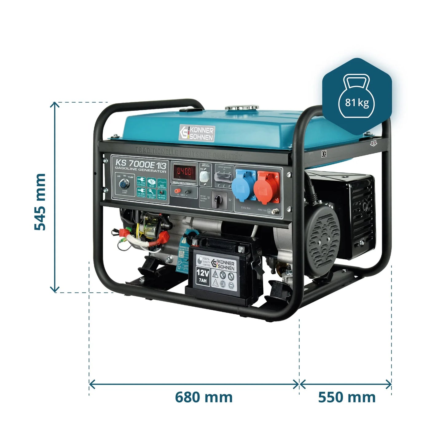 "Könner & Söhnen" Inverter-Generator KS 7000E 1/3 - 5kW Nennleistung - Benzinmotor - 230/400V