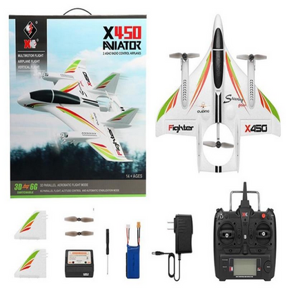 s-idee® XK X450 RC VTOL Flugzeug – 6-Achs Brushless Fixed-Wing mit Vertikalstart 3s mit Akku& Usb Lad