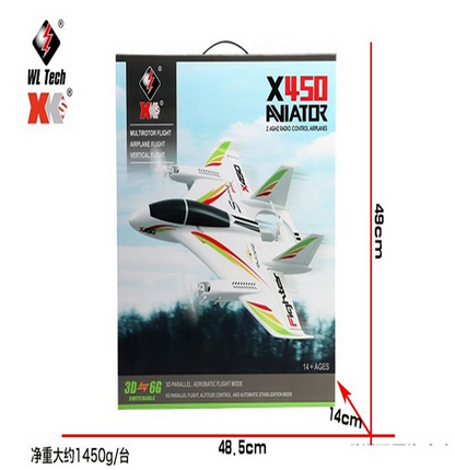 s-idee® XK X450 RC VTOL Flugzeug – 6-Achs Brushless Fixed-Wing mit Vertikalstart 3s mit Akku& Usb Lad