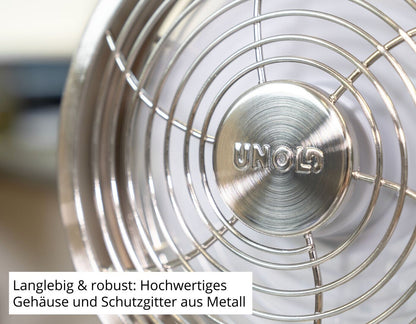 Unold 86705 Akku-Tischventilator Steel Flex ed 4W 3Geschwindigkeitsstufen Ø14cm