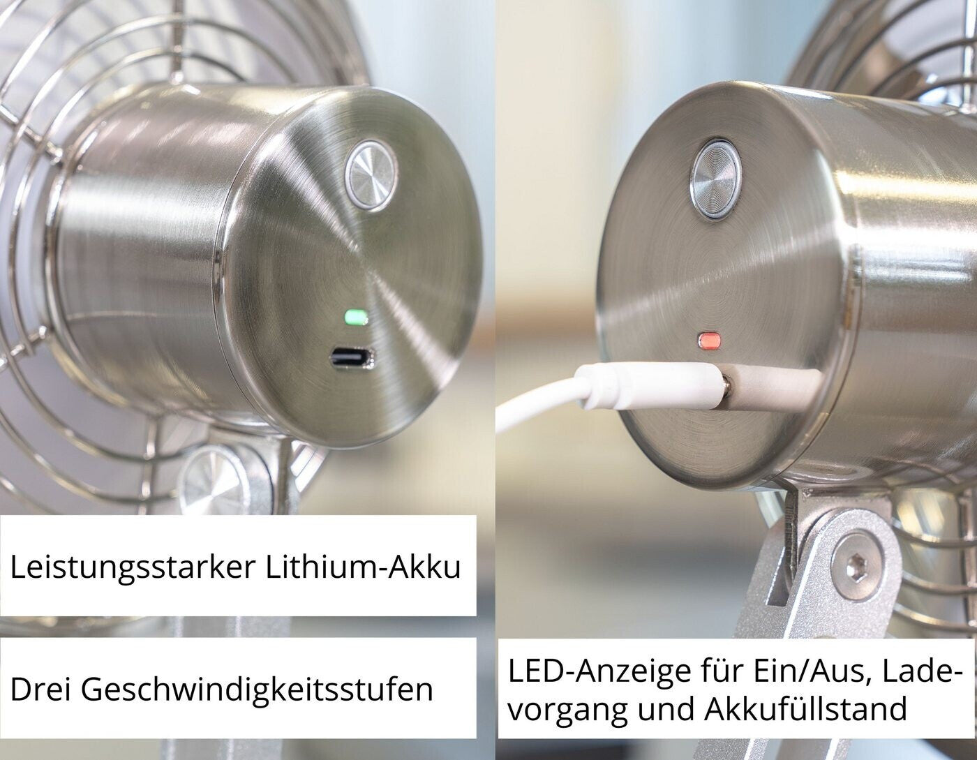 Unold 86705 Akku-Tischventilator Steel Flex ed 4W 3Geschwindigkeitsstufen Ø14cm